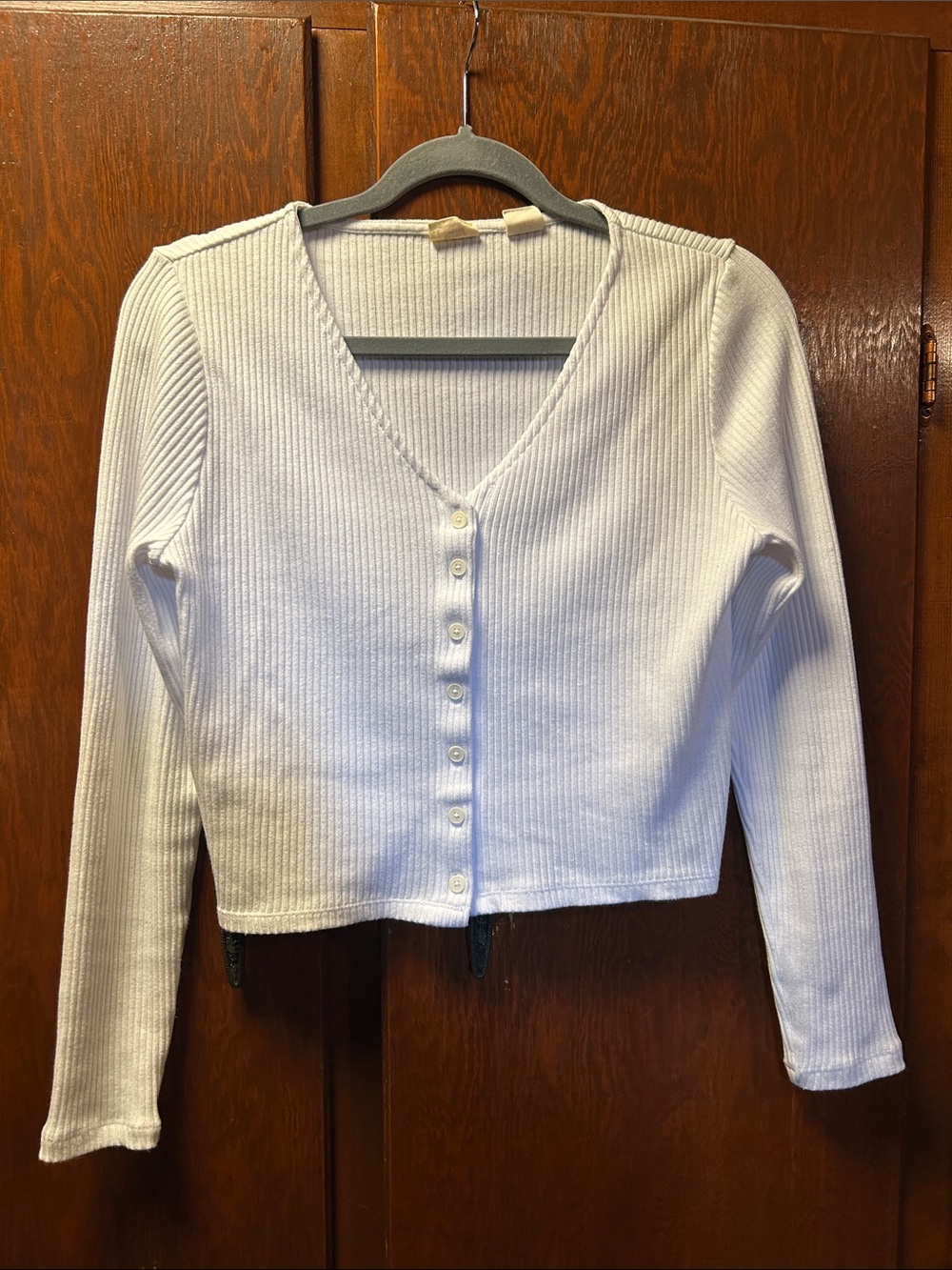 Levi's White Ribbed Button-Up Cropped Cardigan